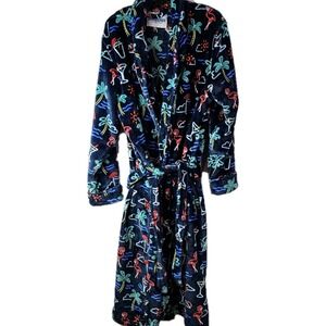 Chubbies Robe One Size Mens Pink Flamingo Plush Fleece Hooded Cozy Lounge